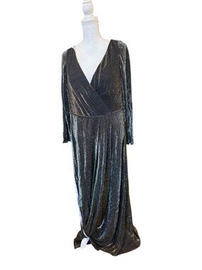 Ieena For Mac Duggal Long Sleeve Faux Wrap A Line Gown, Size 14 NWT